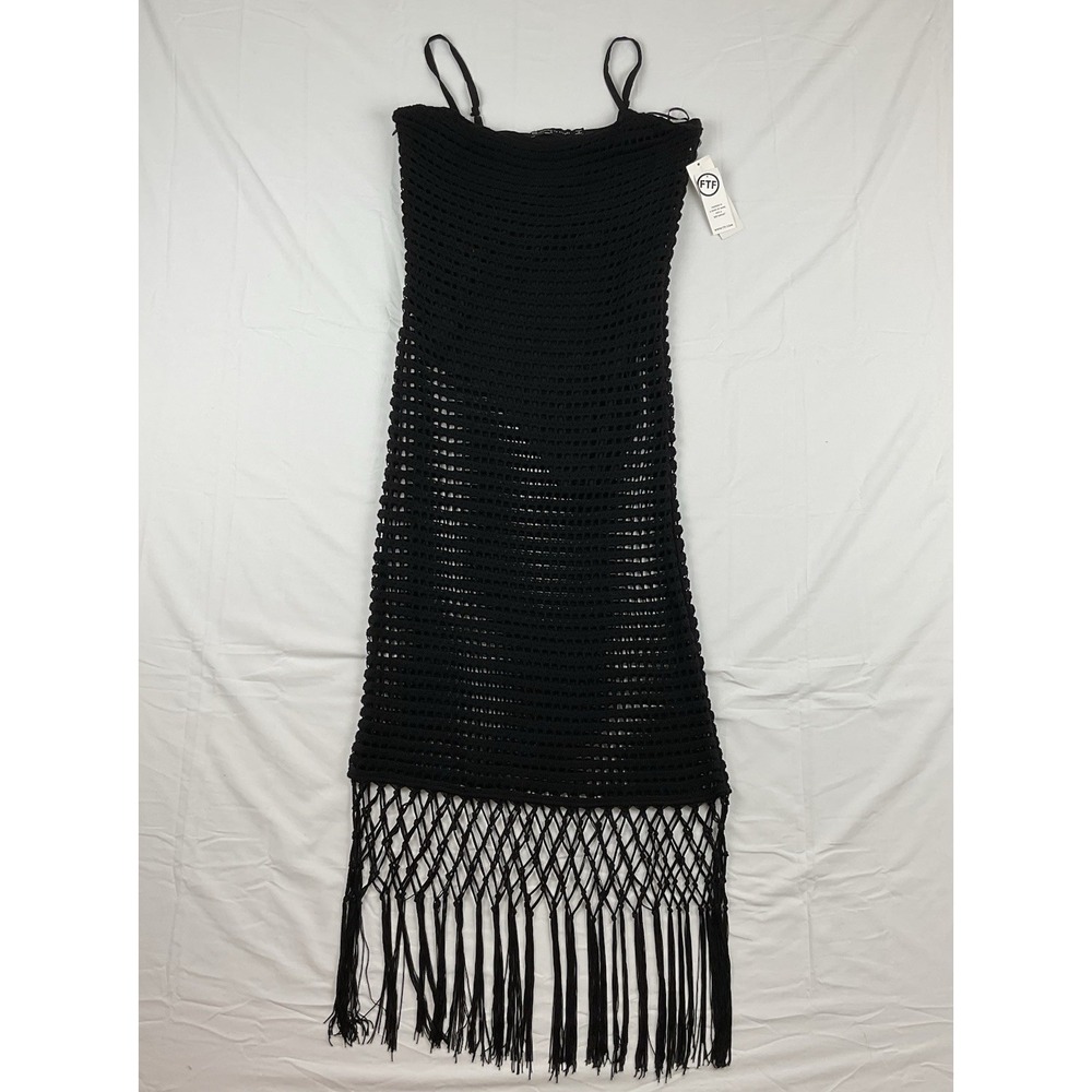 Fashion‎ To Figure Black Crochet Fringe Maxi Dress Size 0 NWT Festival Boho Y2K